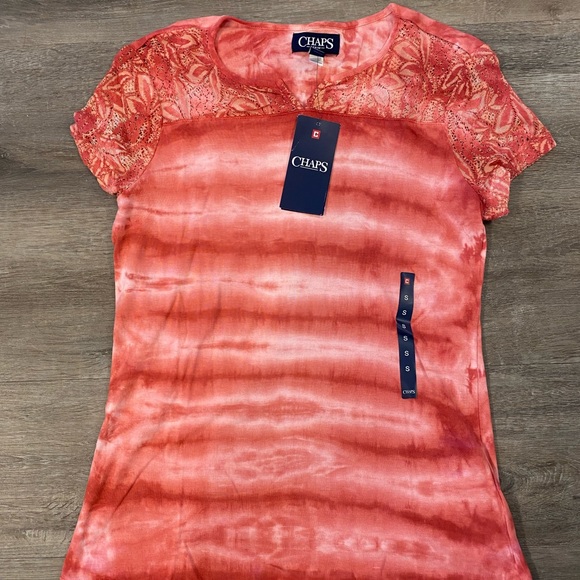 Chaps short sleeve tie dye shirt with lacy sleeves - size small - Picture 1 of 4